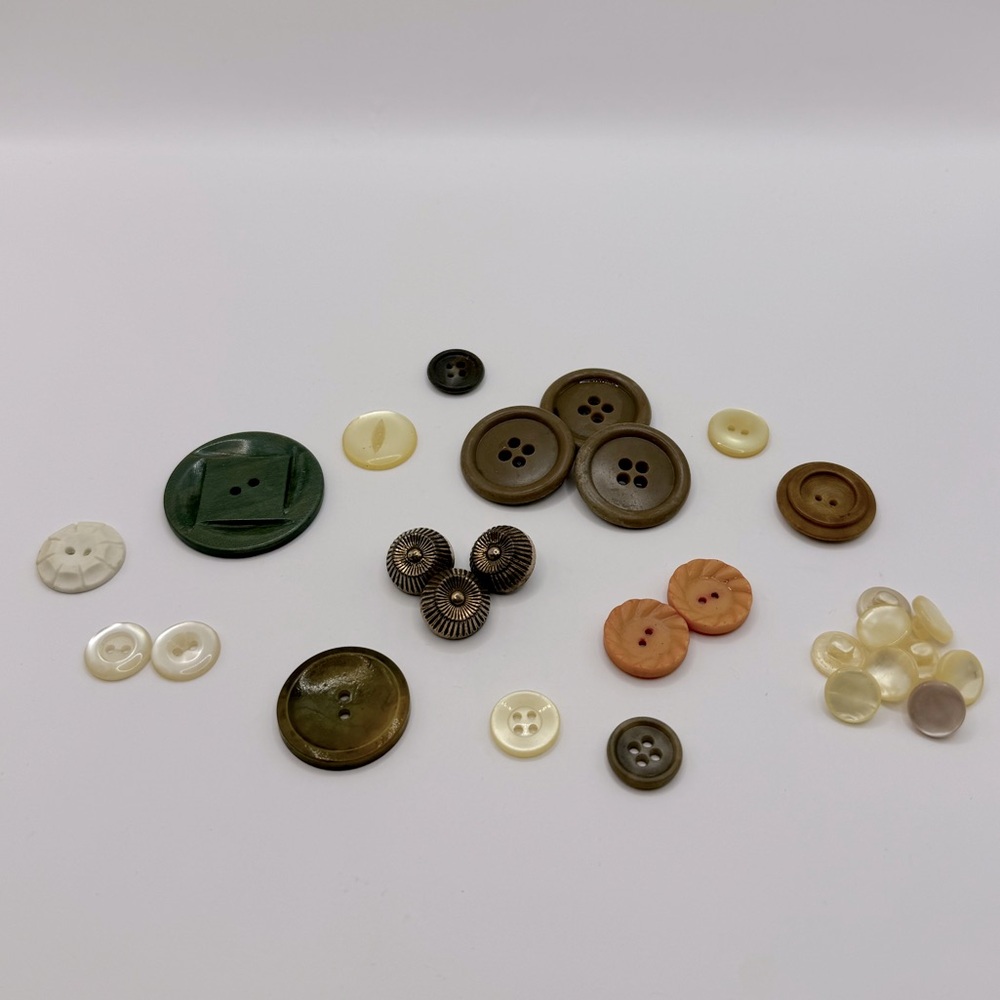 VINTAGE Brass Plastic & MOP Buttons - Lot of 28